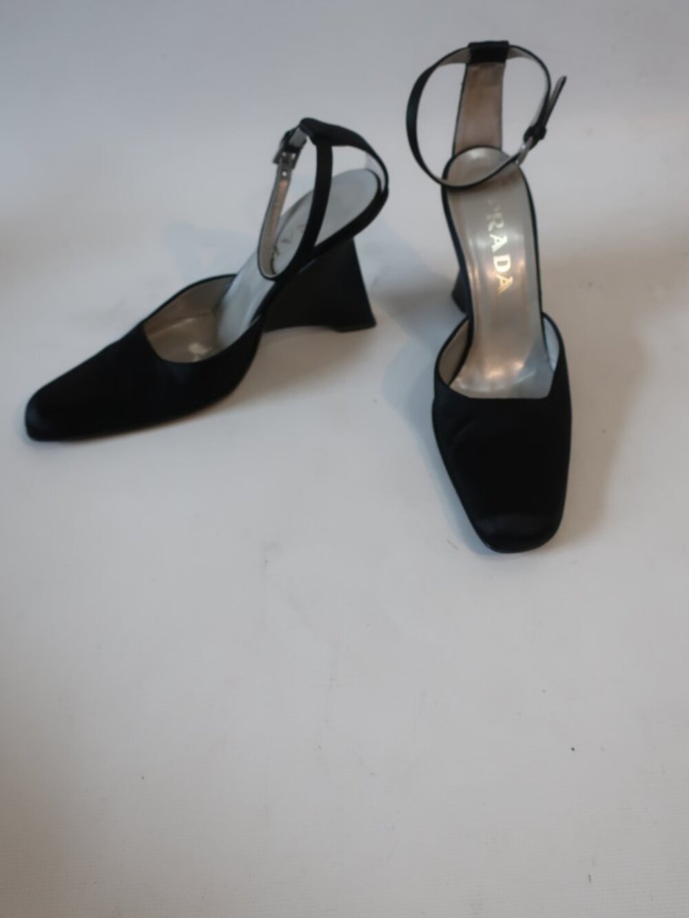 Womens Prada Black Satin Wedge Pumps 36 EU/US 6
